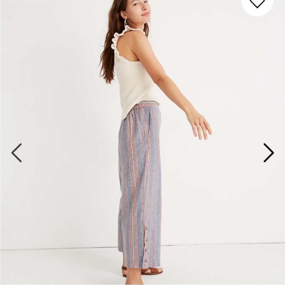 Striped Wide-Leg Linen-Blend Pants - Blue & Pink